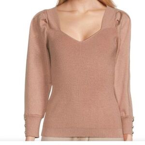 KARL LAGERFELD PARIS Puff Sleeve Metallic Sweetheart muave Sweater size xs